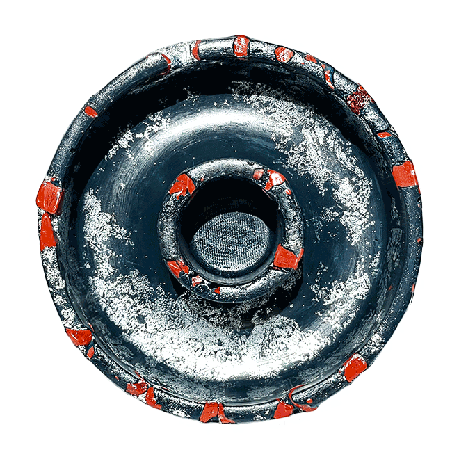 The Soul Stone Store | blue cement censer bowl with silver leaf and red jasper